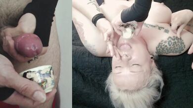 Tattooed Blonde Swallows A Spoonful Of Fresh Cum