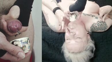Tattooed Blonde Swallows A Spoonful Of Fresh Cum