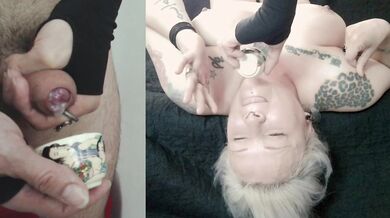 Tattooed Blonde Swallows A Spoonful Of Fresh Cum