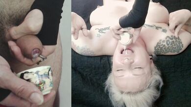 Tattooed Blonde Swallows A Spoonful Of Fresh Cum
