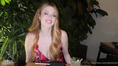 Elly Clutch receives a facial cumshot while wearing a red dress