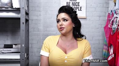 Busty Housewife Pays The Security Guard With Her Curvy Body After Getting Caught Stealing
