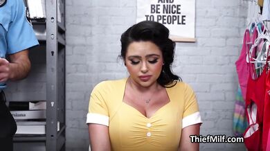 Busty Housewife Pays The Security Guard With Her Curvy Body After Getting Caught Stealing