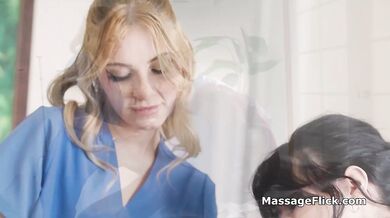 Threesome Tribbing After a Four-Hands Massage