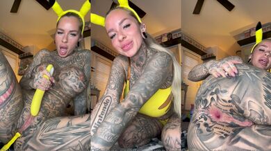 Tattooed GymGamerGirl Plays With Her Pussy And Ass In Pikachu Cosplay