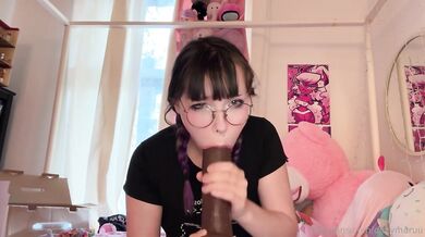 DitzyMaruu Blowjobs Her Black Dildo Sloppily