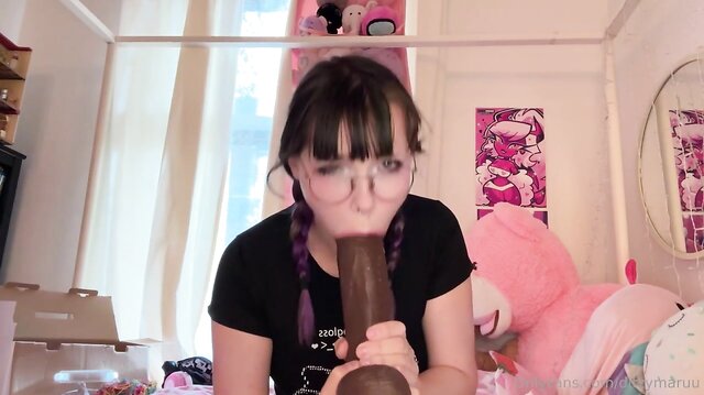 DitzyMaruu Blowjobs Her Black Dildo Sloppily