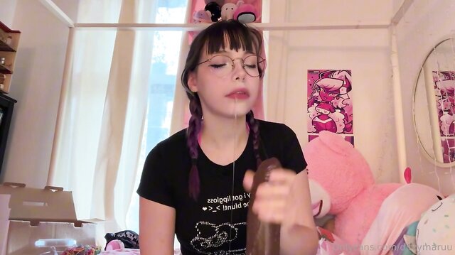 DitzyMaruu Blowjobs Her Black Dildo Sloppily