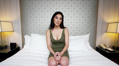 Shy beautiful black haired amateur at casting