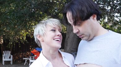 Short Haired Blonde MILF Dee Williams Fucks With Younger Guy Outdoor