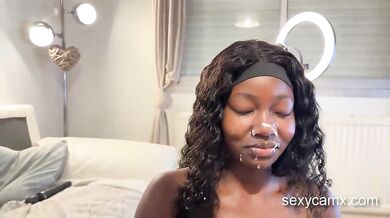 Hot ebony slut gets facial and creampie after hard fucking