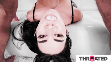 Busty Brunette Babe Gets Mouth Fucked Hard