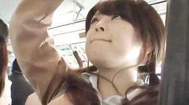 Teen student gets excited on a crowded bus!