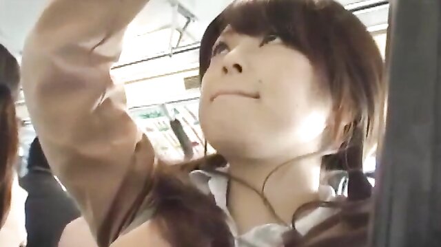 Teen student gets excited on a crowded bus!