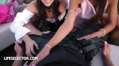 Costume Party Orgy With Malia Lenoir, Candee Licious And Milan Cheek