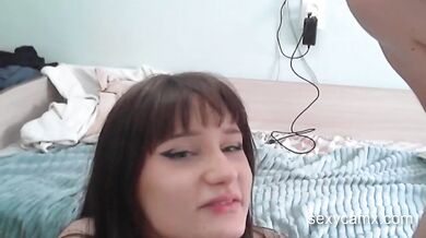 Hot teen brunette gets cum on tits after hard fucking