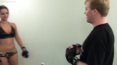 Strong girl wrestles strong dude