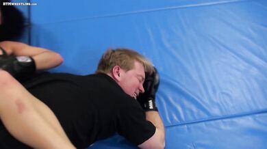 Strong girl wrestles strong dude