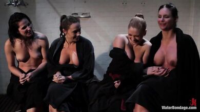 One dominant mistress and three submissive girls