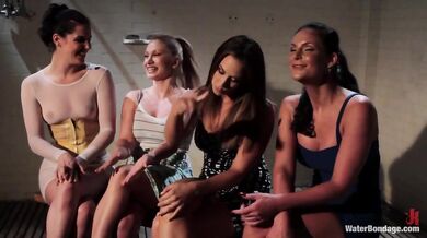 One dominant mistress and three submissive girls