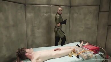 Latex mistress has guy for treatment