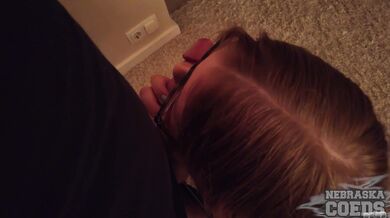 Hot Blonde With Glasses Gives Sloppy Blowjob And Swallows