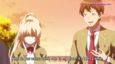 Innocent anime lady lets her lover in for the first time