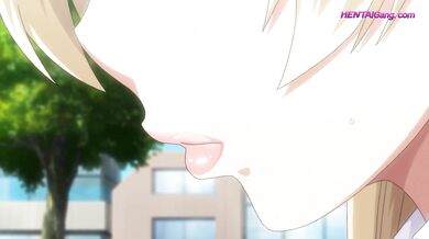 Innocent anime lady lets her lover in for the first time