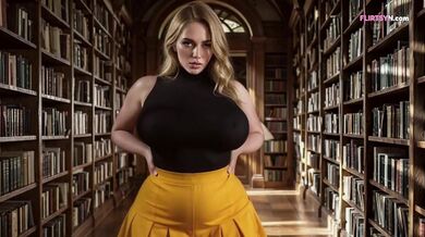 Modest Busty Librarian Kneels Behind The Desk And Deep Throats His Huge Cock