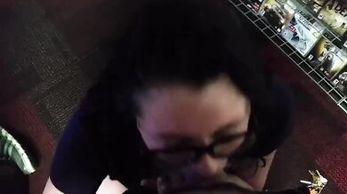 My nerdy employee deepthroats my cock and swallows my cum