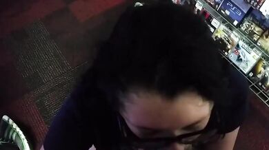 My nerdy employee deepthroats my cock and swallows my cum