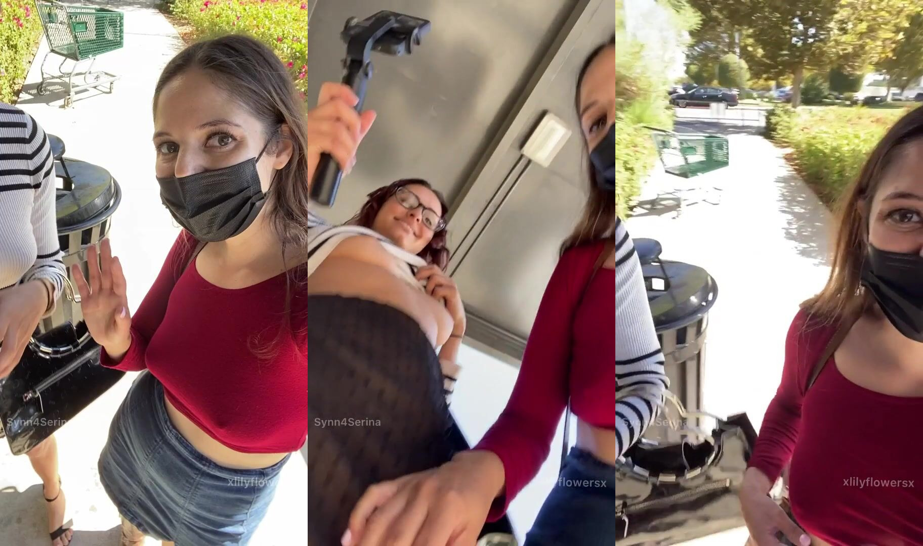 Double upskirt pussy flash outside the mall with my friend