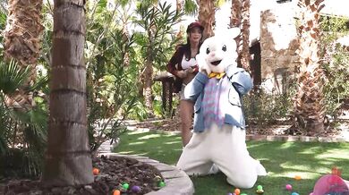 Hot dominating girl captures submissive male bunny