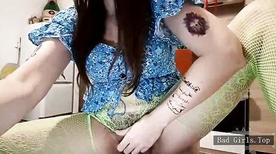 Skinny super hairy babe masturbating and squirting