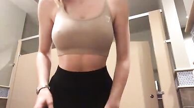 Quick titty drop in the gym bathroom
