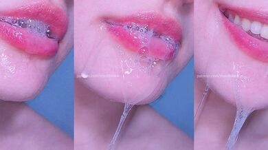 Saliva drolling close up