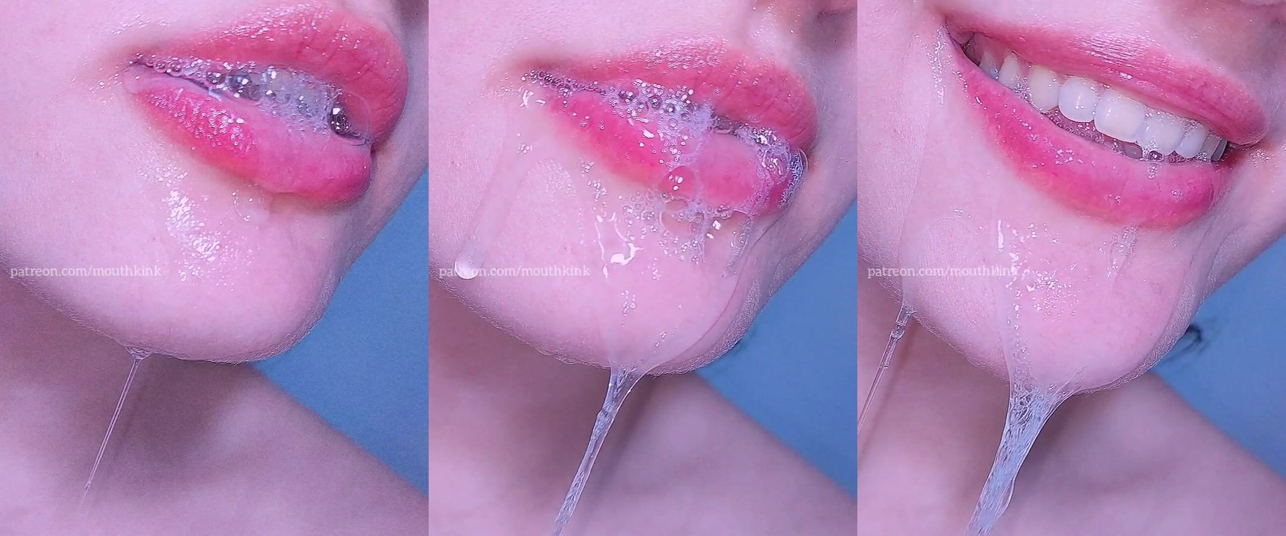 Saliva drolling close up