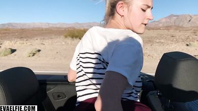 Fucking Eva Elfie's tight pussy on the open road