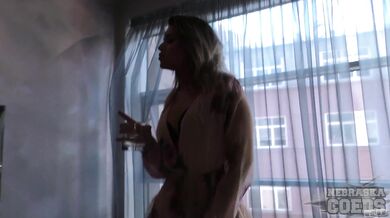 Busty Blonde Strips, Dances And Rides Her Dildo Passionately