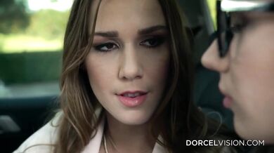 Two Brunettes Have Lesbian Sex In A Car