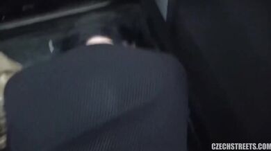 Busty woman cheats on her husband in a van