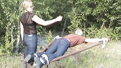 Playful Dominance Action With Wet Jeans