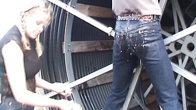 Playful Dominance Action With Wet Jeans