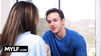 Krystal Sparks risks getting caught giving her stepson a blowjob while his dad is nearby