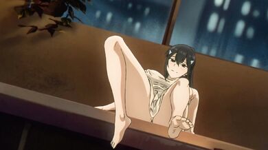 Mina Ashiro in an uncensored hentai video: She gets her breasts sucked, then receives cunnilingus on the couch