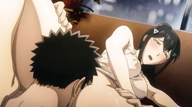 Mina Ashiro in an uncensored hentai video: She gets her breasts sucked, then receives cunnilingus on the couch