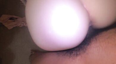 A slim blonde in high heels takes a doggy position from a well-endowed black man, ending with an ass cumshot