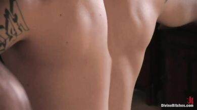 Mistress Drills A Tied Slave Boy With A Strap On