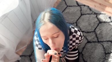 Blue-Haired Beauty Gets Fucked In The Ass And Creampied
