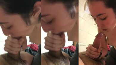 Cute blowjob and cum swallow